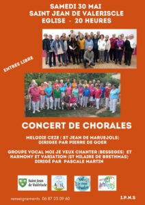 Concert de chorales – 30 mai à 20 h – Église de Saint-Jean – Entrée libre