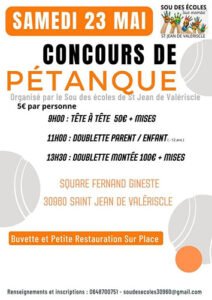 Concours de pétanque – 23 mai dès 9 h – Square Fernand-Gineste