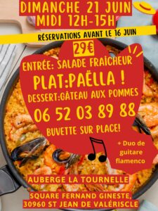 ¡ Paëlla ! + duo guitare Flamenco – dim. 21 juin de 12 h à 15 h – Square Fernand-Gineste