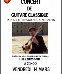 CONCERT DE GUITARE CLASSIQUE – VENDREDI 14 MARS – 20h00