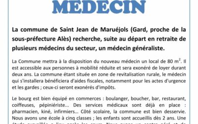 SAINT JEAN DE MARUÉJOLS – RECHERCHE D&rsquo;UN MÉDECIN GÉNÉRALISTE