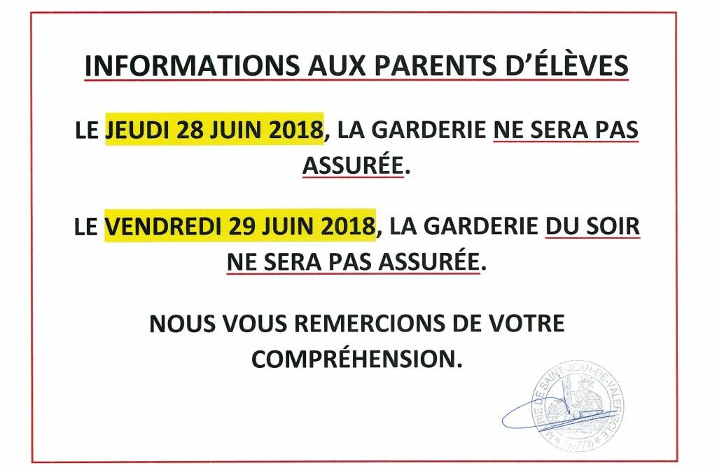 INFORMATIONS AUX PARENTS D’ÉLÈVES